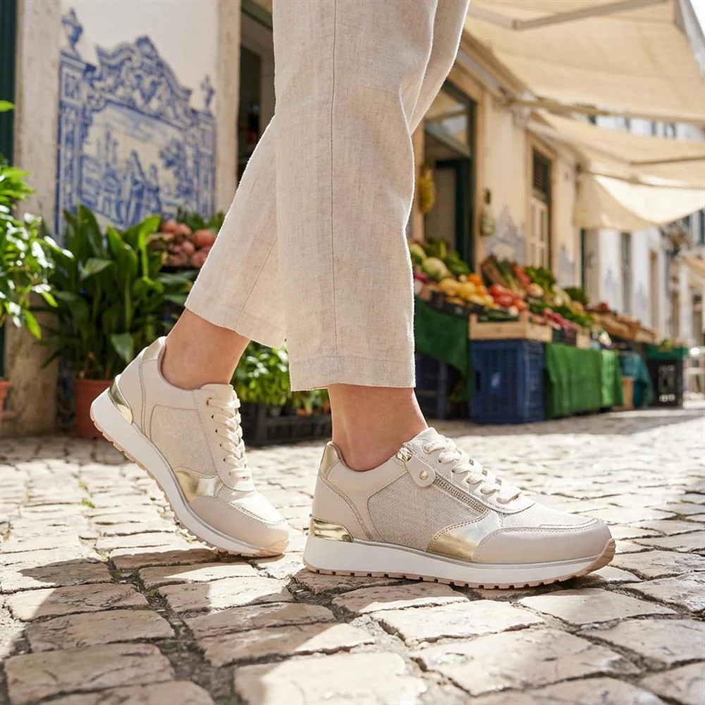 Wide Fit Zip & Lace Cushioned Trainers - WBINS43074 / 329 139 - Beige - Image 2