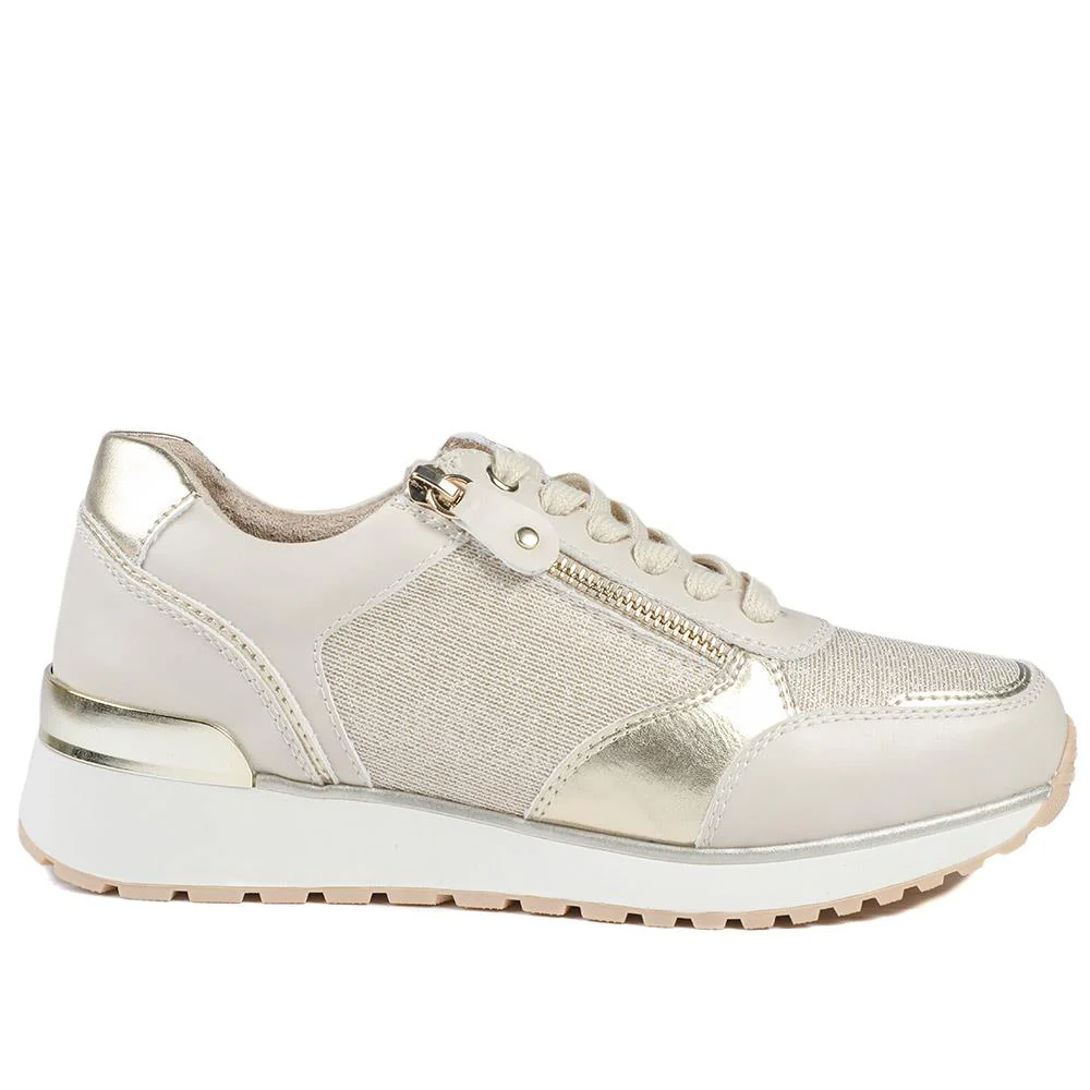 Wide Fit Zip & Lace Cushioned Trainers - WBINS43074 / 329 139 - Beige - Image 3
