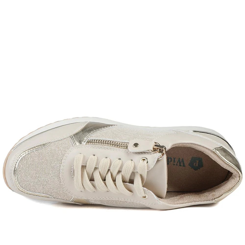 Wide Fit Zip & Lace Cushioned Trainers - WBINS43074 / 329 139 - Beige - Image 5