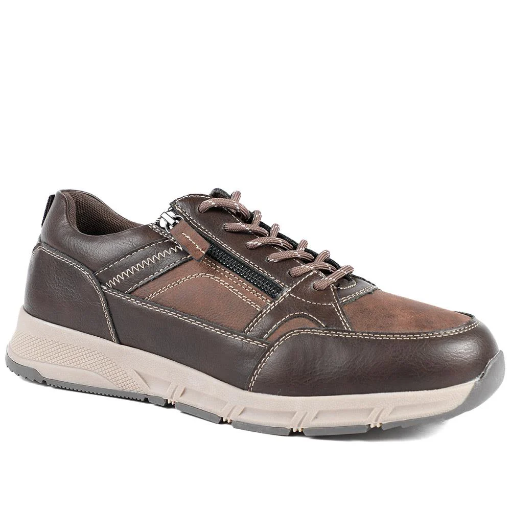 Wide Fit Zip & Lace Fasten Casual Trainers - WBINS42069 / 327 866 - Brown