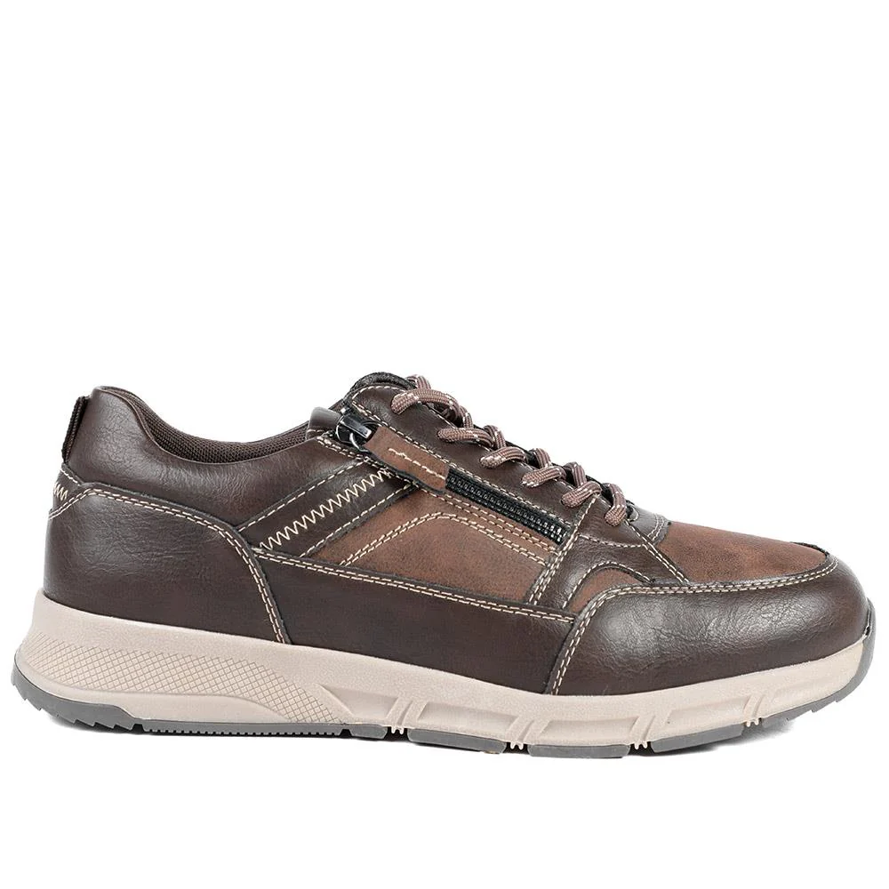 Wide Fit Zip & Lace Fasten Casual Trainers - WBINS42069 / 327 866 - Brown - Image 3