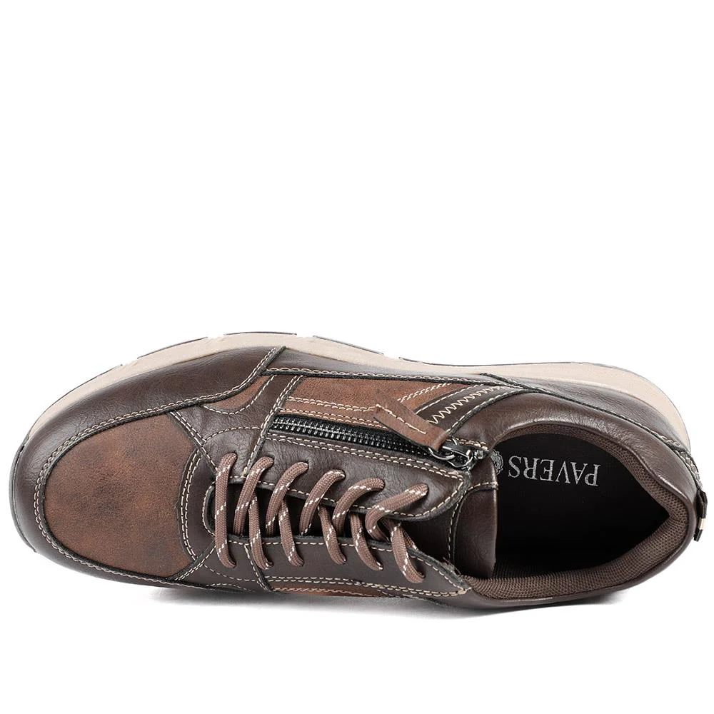 Wide Fit Zip & Lace Fasten Casual Trainers - WBINS42069 / 327 866 - Brown - Image 5