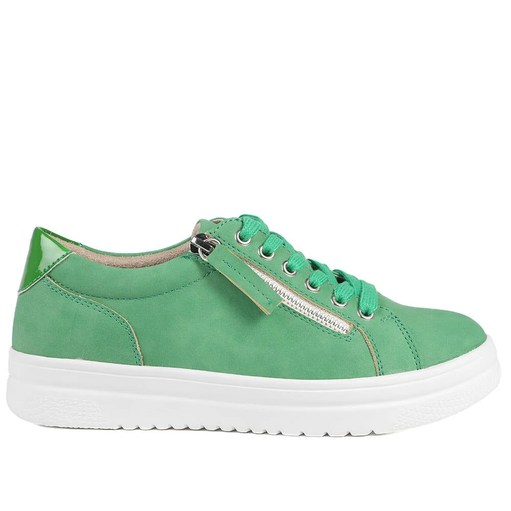 Wide Fit Zip & Lace Platform Trainers - WBINS43003 / 328 884 - Green - Image 3