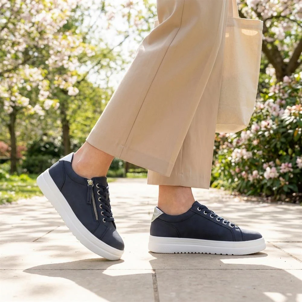 Wide Fit Zip & Lace Platform Trainers - WBINS43003 / 328 884 - Navy - Image 2