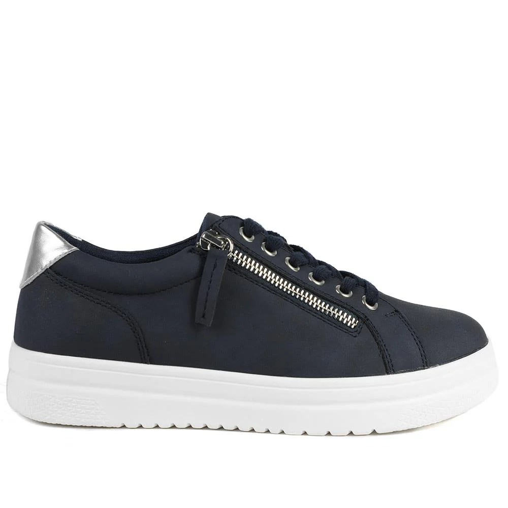Wide Fit Zip & Lace Platform Trainers - WBINS43003 / 328 884 - Navy - Image 3