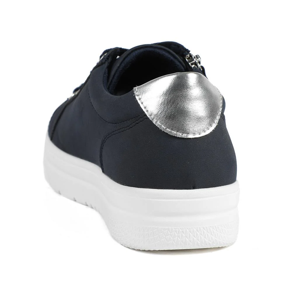 Wide Fit Zip & Lace Platform Trainers - WBINS43003 / 328 884 - Navy - Image 4