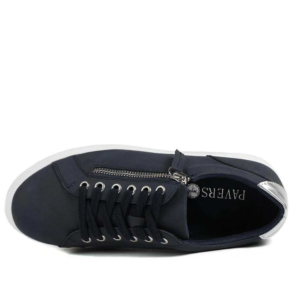 Wide Fit Zip & Lace Platform Trainers - WBINS43003 / 328 884 - Navy - Image 5