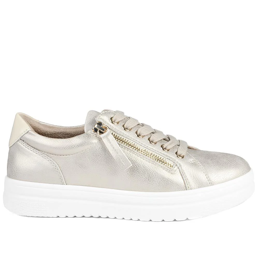 Wide Fit Zip & Lace Platform Trainers - WBINS43003 / 328 884 - Soft Gold - Image 3