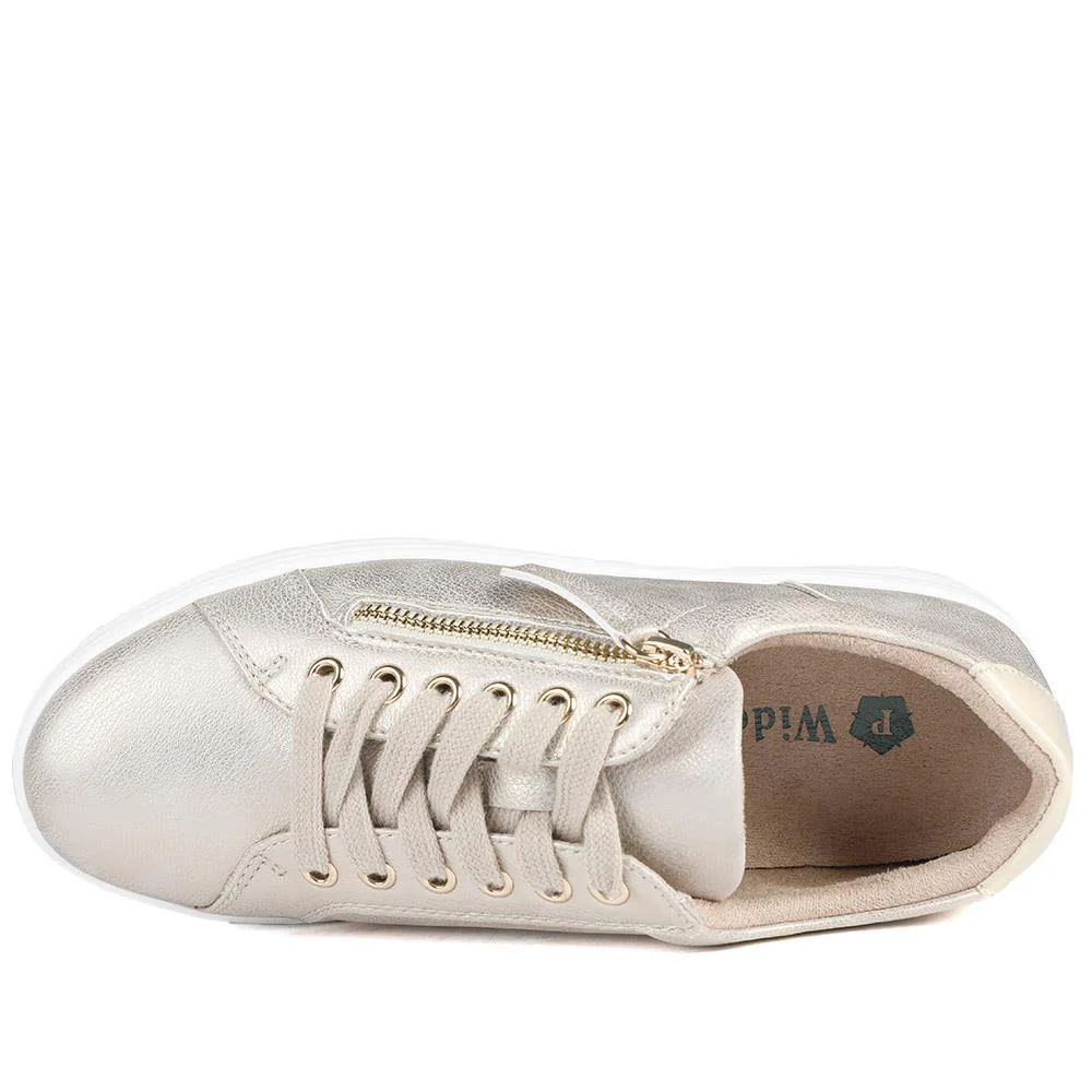Wide Fit Zip & Lace Platform Trainers - WBINS43003 / 328 884 - Soft Gold - Image 5