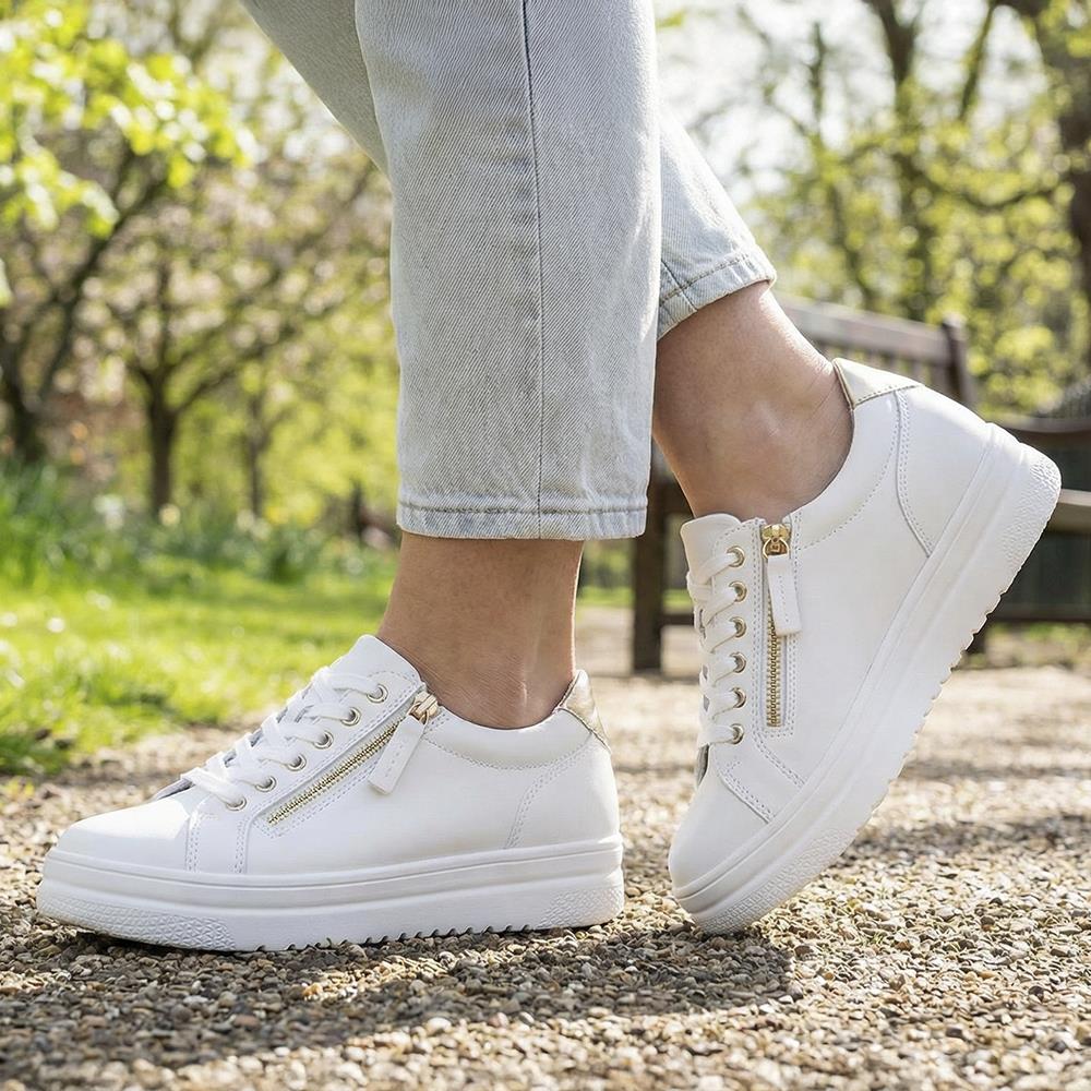 Wide Fit Zip & Lace Platform Trainers - WBINS43003 / 328 884 - White - Image 2
