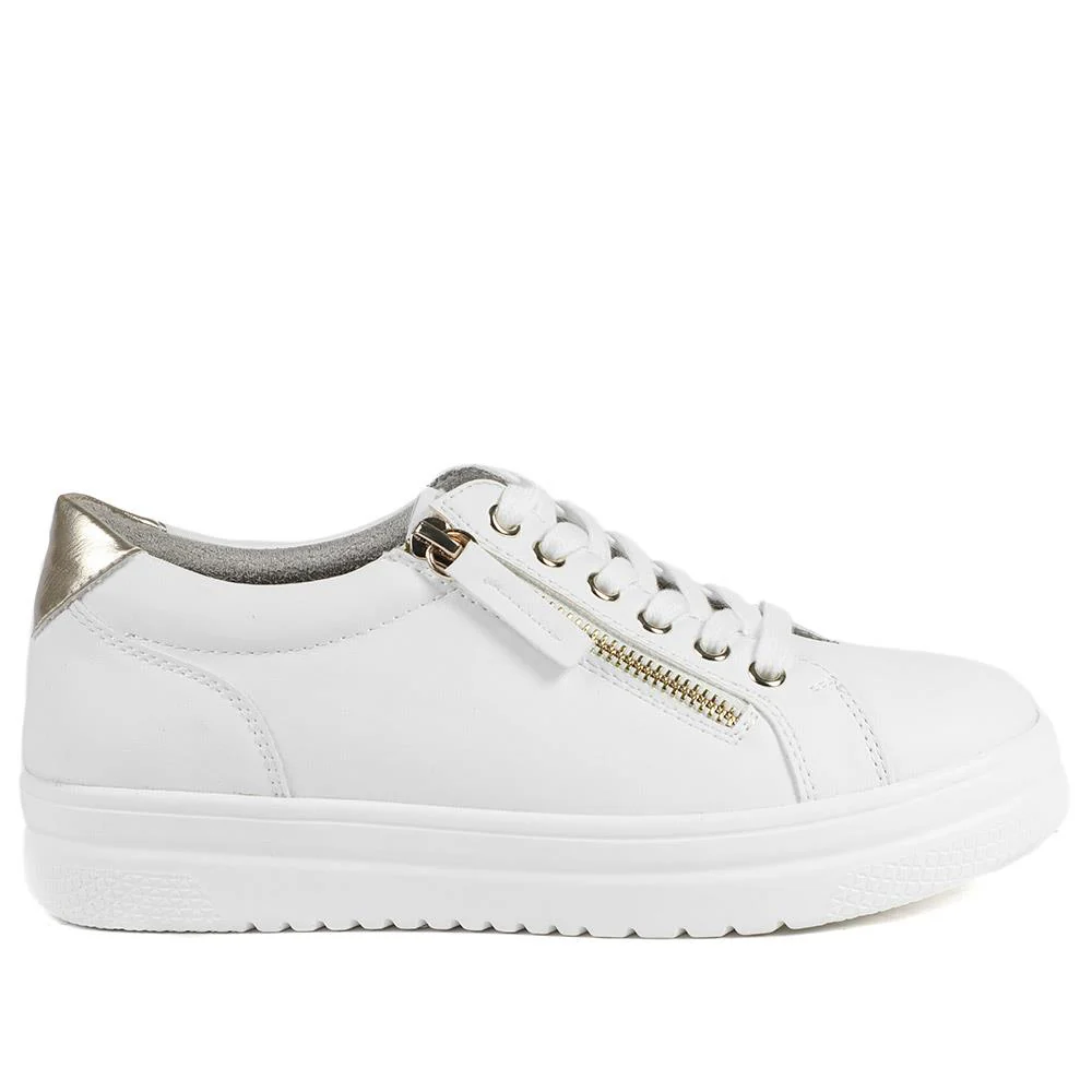 Wide Fit Zip & Lace Platform Trainers - WBINS43003 / 328 884 - White - Image 3