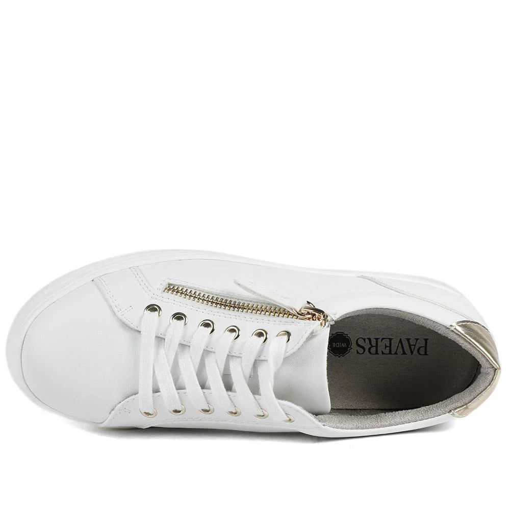 Wide Fit Zip & Lace Platform Trainers - WBINS43003 / 328 884 - White - Image 5
