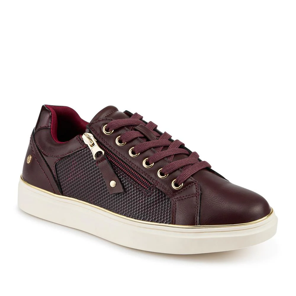 Wide Fit Zip & Lace Trainers With Grip Sole - WOIL42005 / 328 226 - Burgundy