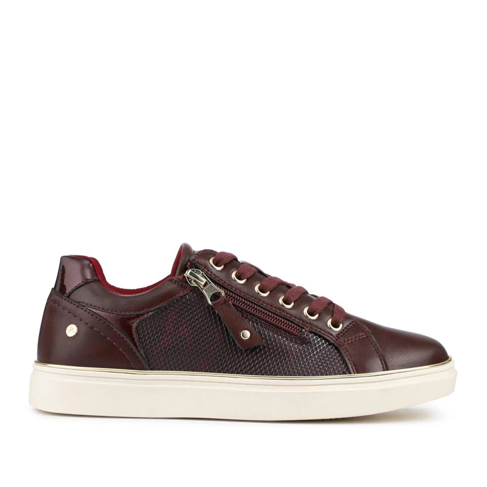 Wide Fit Zip & Lace Trainers With Grip Sole - WOIL42005 / 328 226 - Burgundy - Image 2