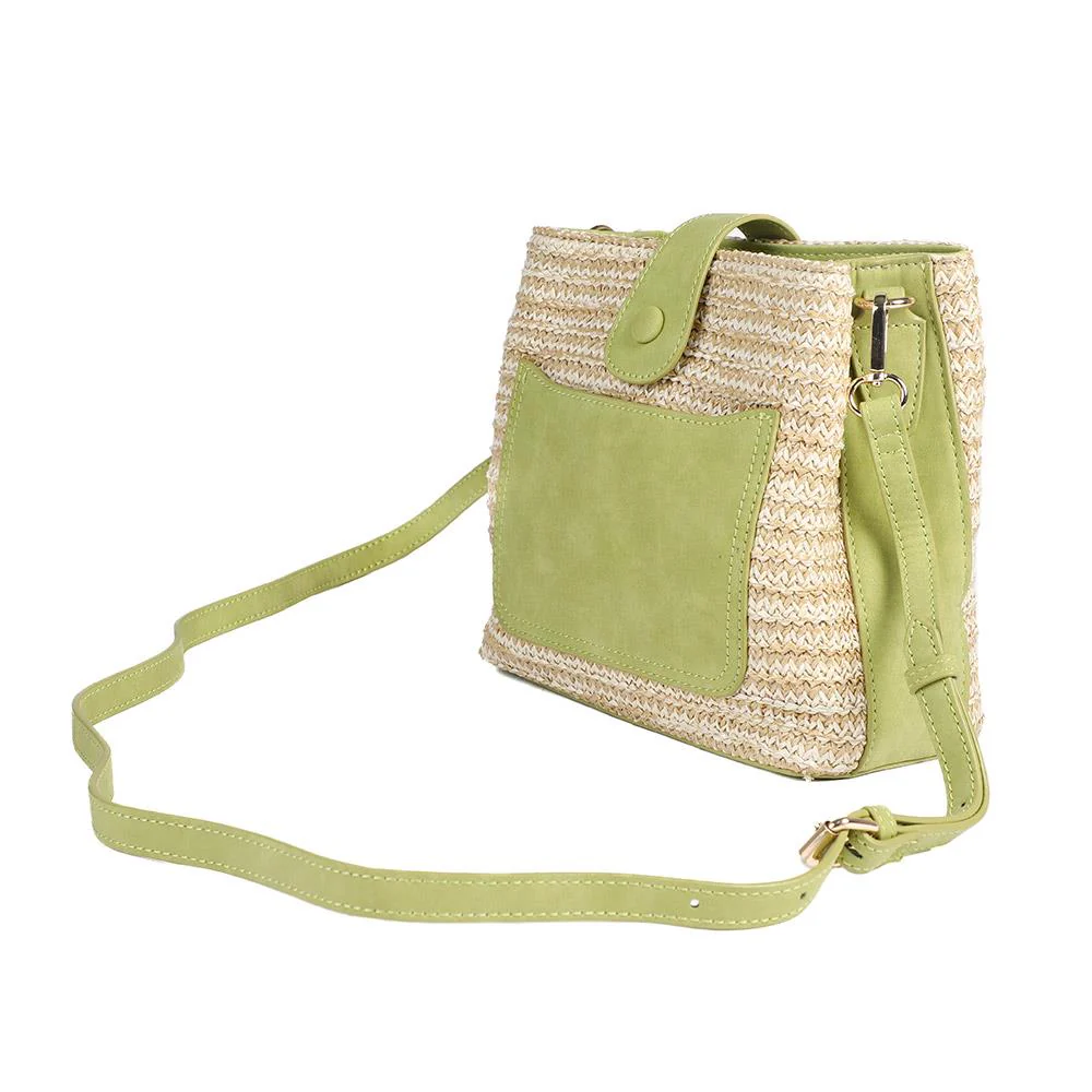 Woven Shoulder Bag with Faux Leather Trim - RIM43000 / 329 297 - Green - Image 4