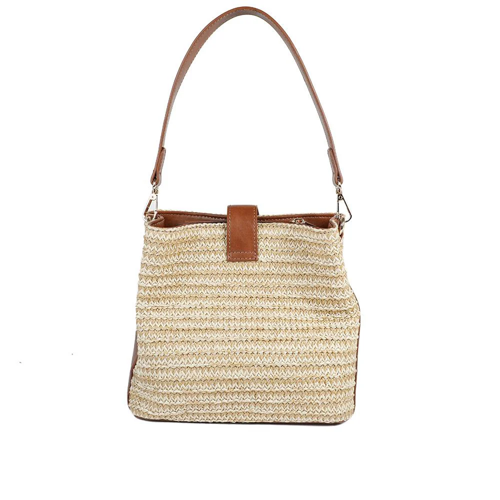Woven Shoulder Bag with Faux Leather Trim - RIM43000 / 329 297 - Tan - Image 3