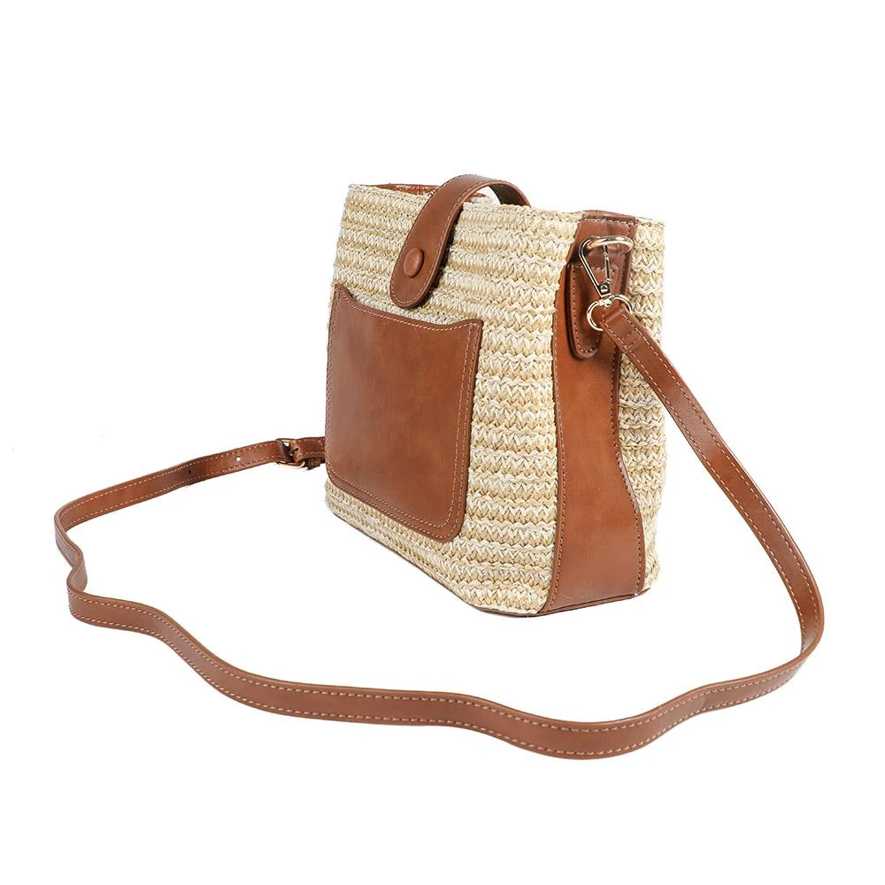 Woven Shoulder Bag with Faux Leather Trim - RIM43000 / 329 297 - Tan - Image 4