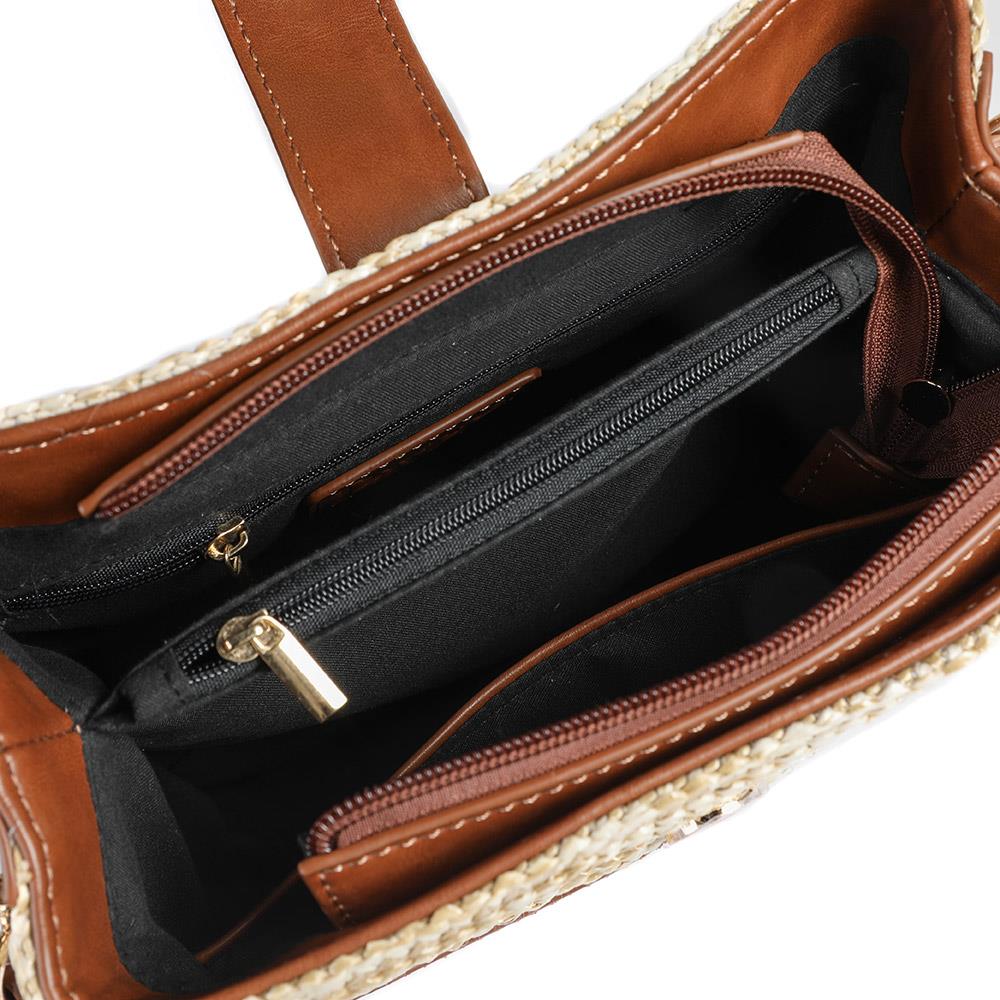Woven Shoulder Bag with Faux Leather Trim - RIM43000 / 329 297 - Tan - Image 5