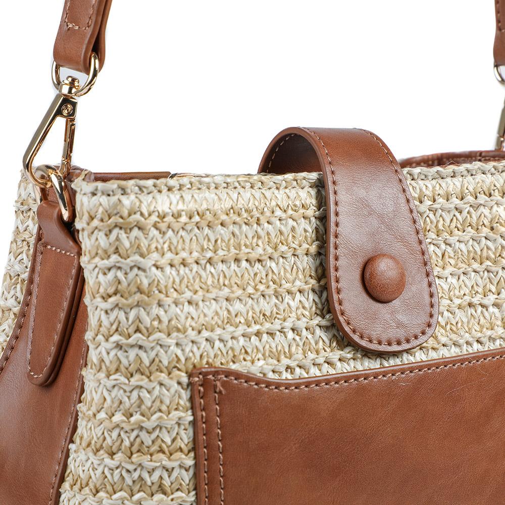 Woven Shoulder Bag with Faux Leather Trim - RIM43000 / 329 297 - Tan - Image 6