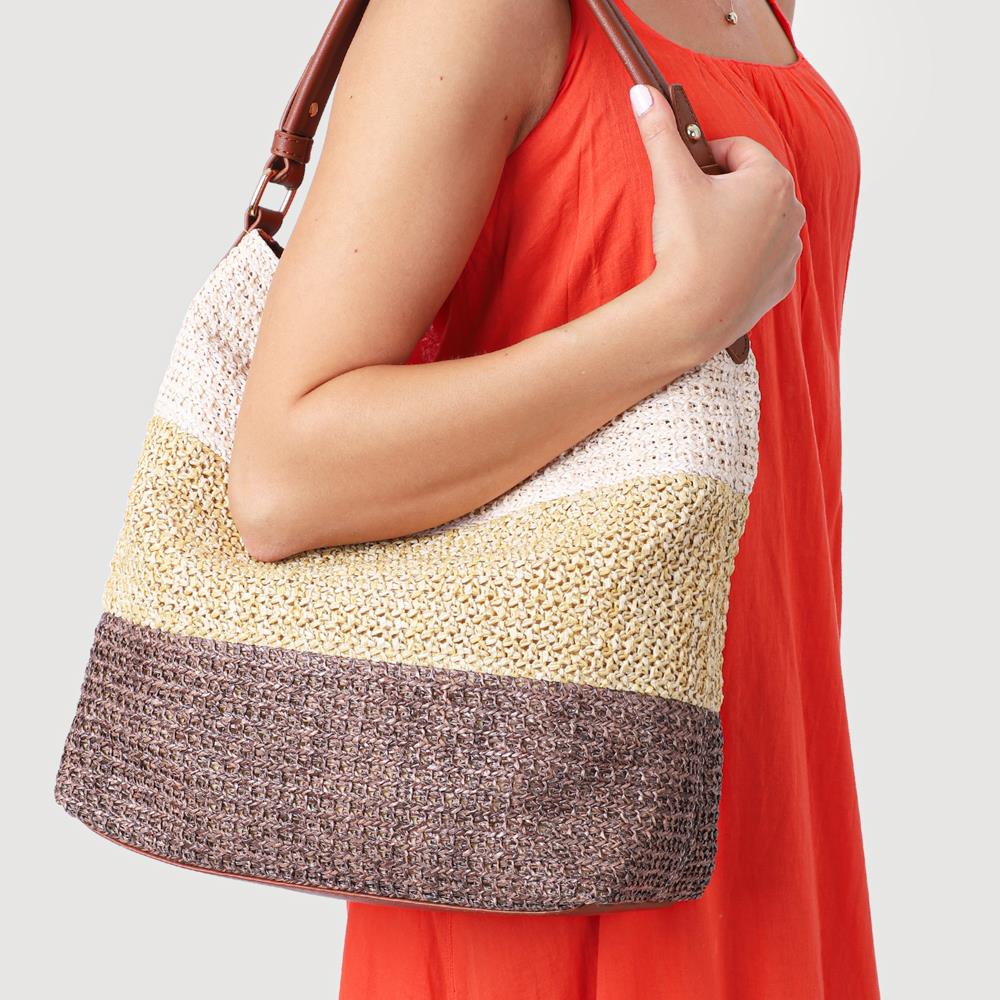 Woven Zip-Up Shoulder Bag - RIM41008 / 327 729 - Beige Multi - Image 4