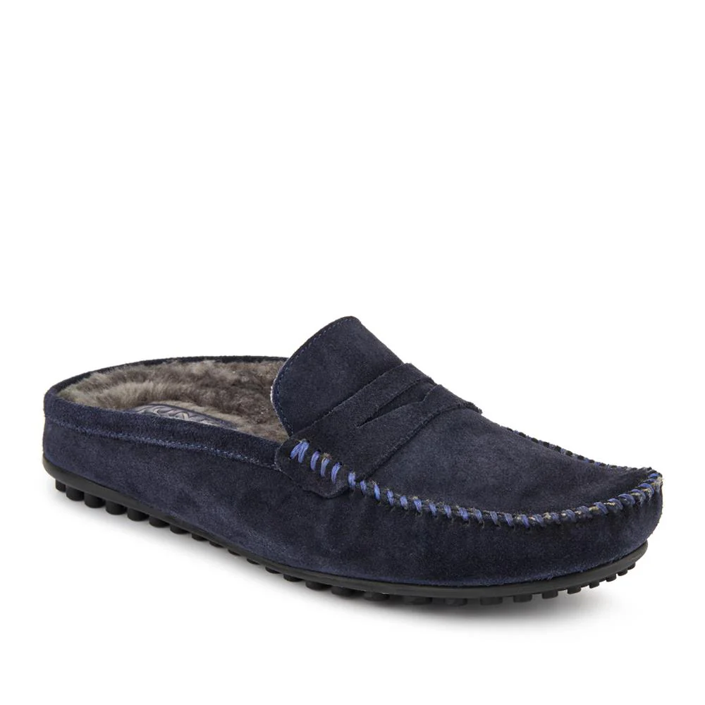 Zap Leather Mule Slippers - ZAP / 328 013 - Navy Suede