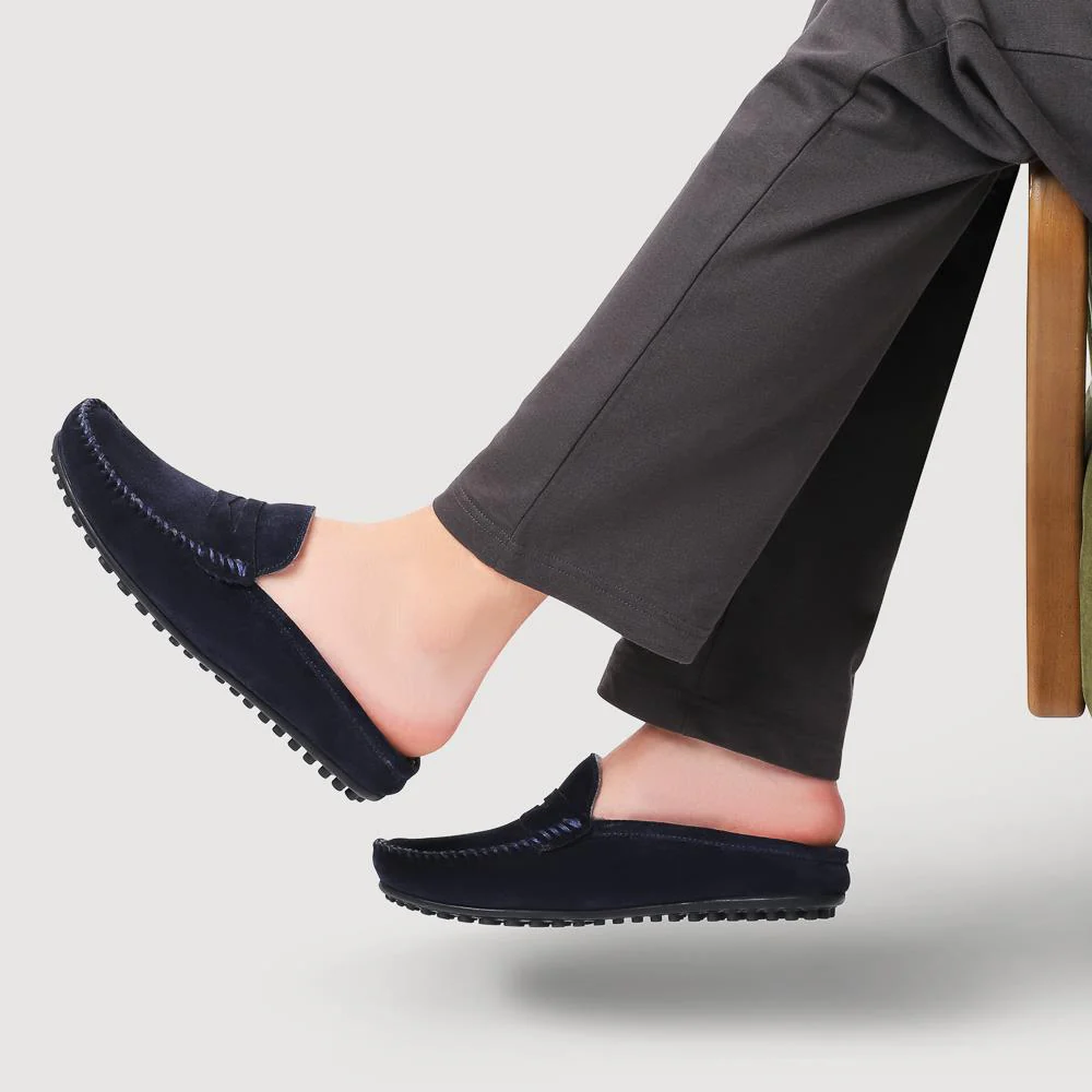 Zap Leather Mule Slippers - ZAP / 328 013 - Navy Suede - Image 5