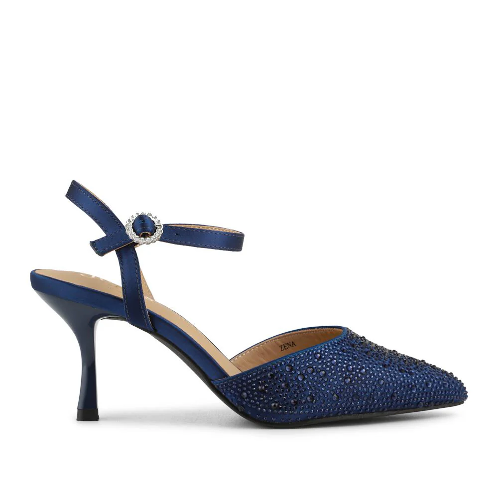 Zena Leather Heeled Court Shoes - ZENA / 327 780 - Navy Glitter - Image 2