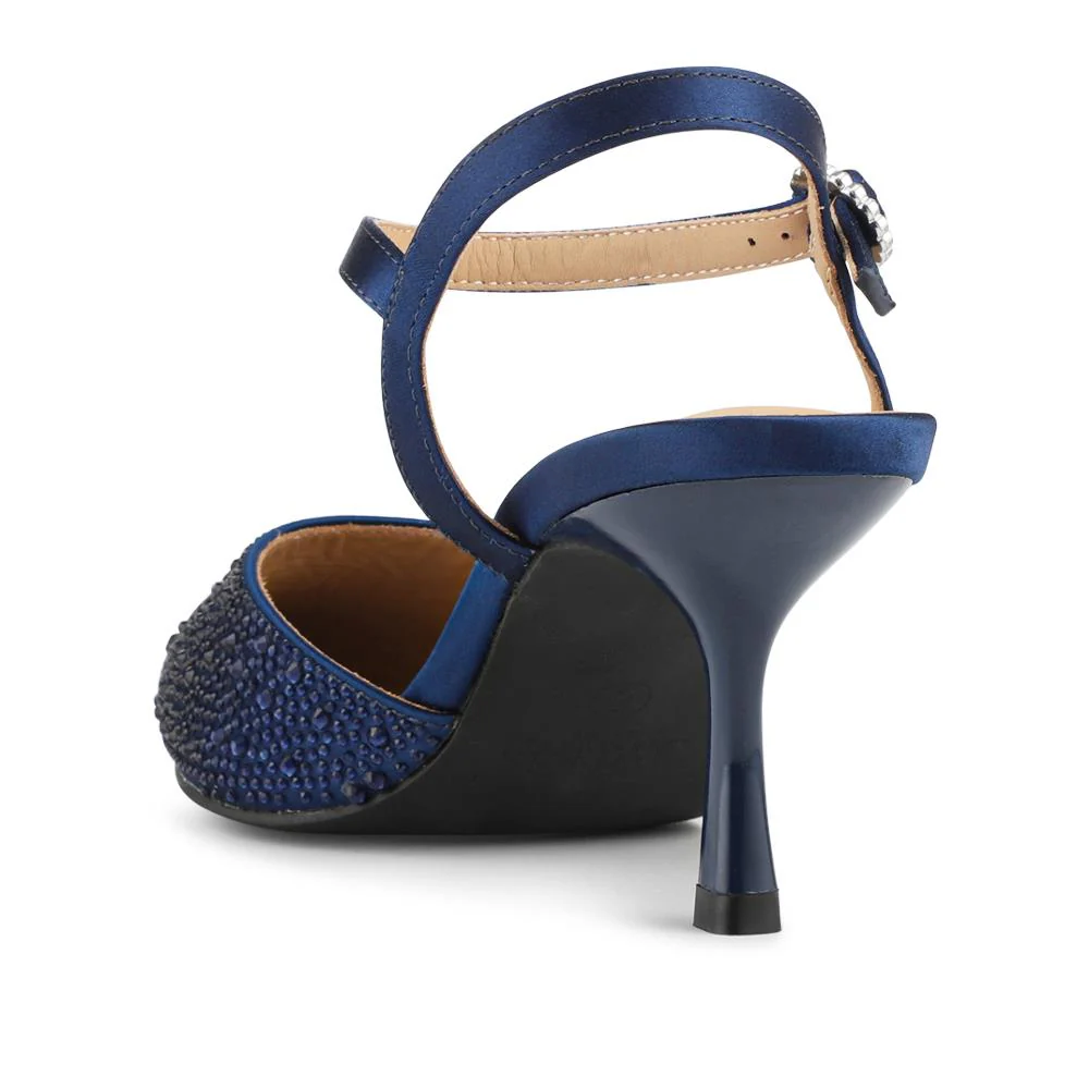 Zena Leather Heeled Court Shoes - ZENA / 327 780 - Navy Glitter - Image 3