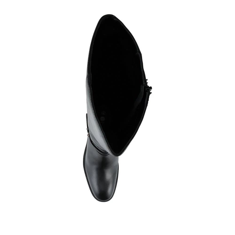 Zip-Fasten Leather Long Boots - ALEXP42005 / 328 510 - Black - Image 4