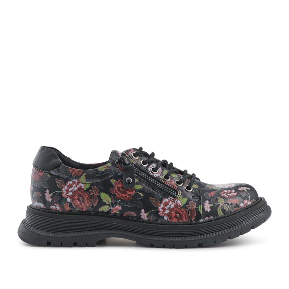 Zip & Lace Casual Daily Shoes - SHINN42003 / 328 400 - Black Rose Floral - Image 2