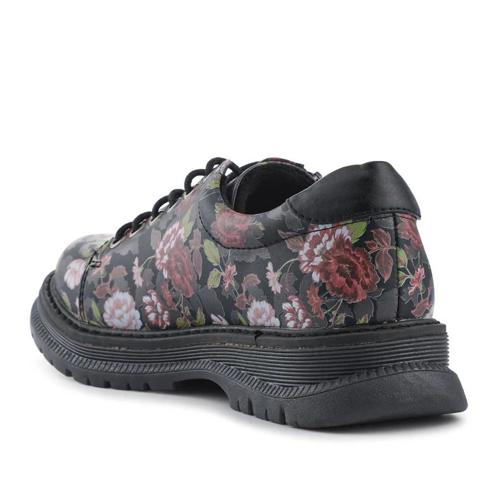 Zip & Lace Casual Daily Shoes - SHINN42003 / 328 400 - Black Rose Floral - Image 3