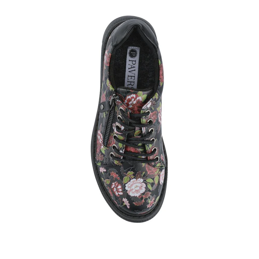 Zip & Lace Casual Daily Shoes - SHINN42003 / 328 400 - Black Rose Floral - Image 4