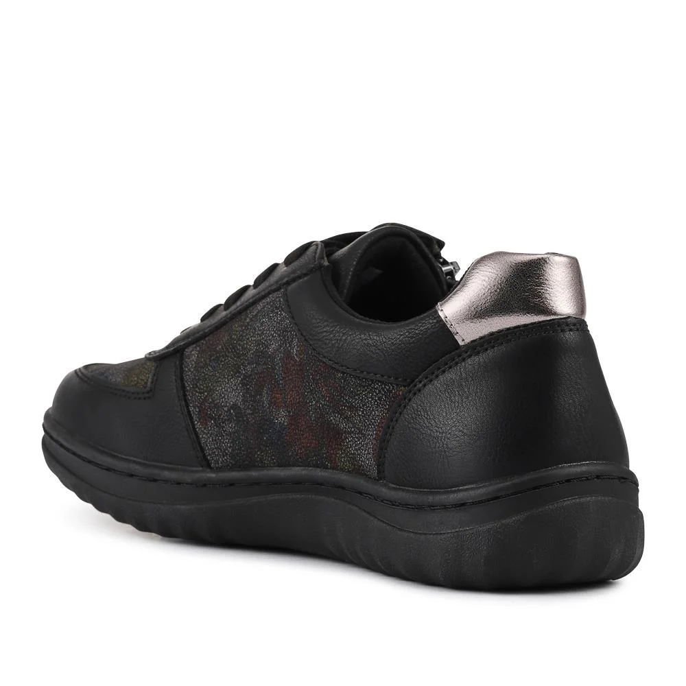 Zip & Lace Trainers With Metallic Accent - WOIL42013 / 327 897 - Black Floral - Image 3