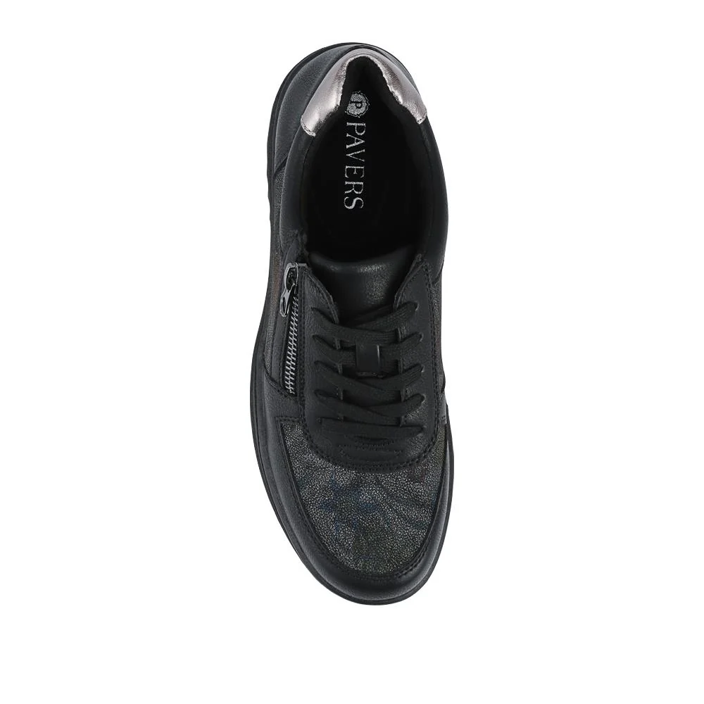 Zip & Lace Trainers With Metallic Accent - WOIL42013 / 327 897 - Black Floral - Image 4