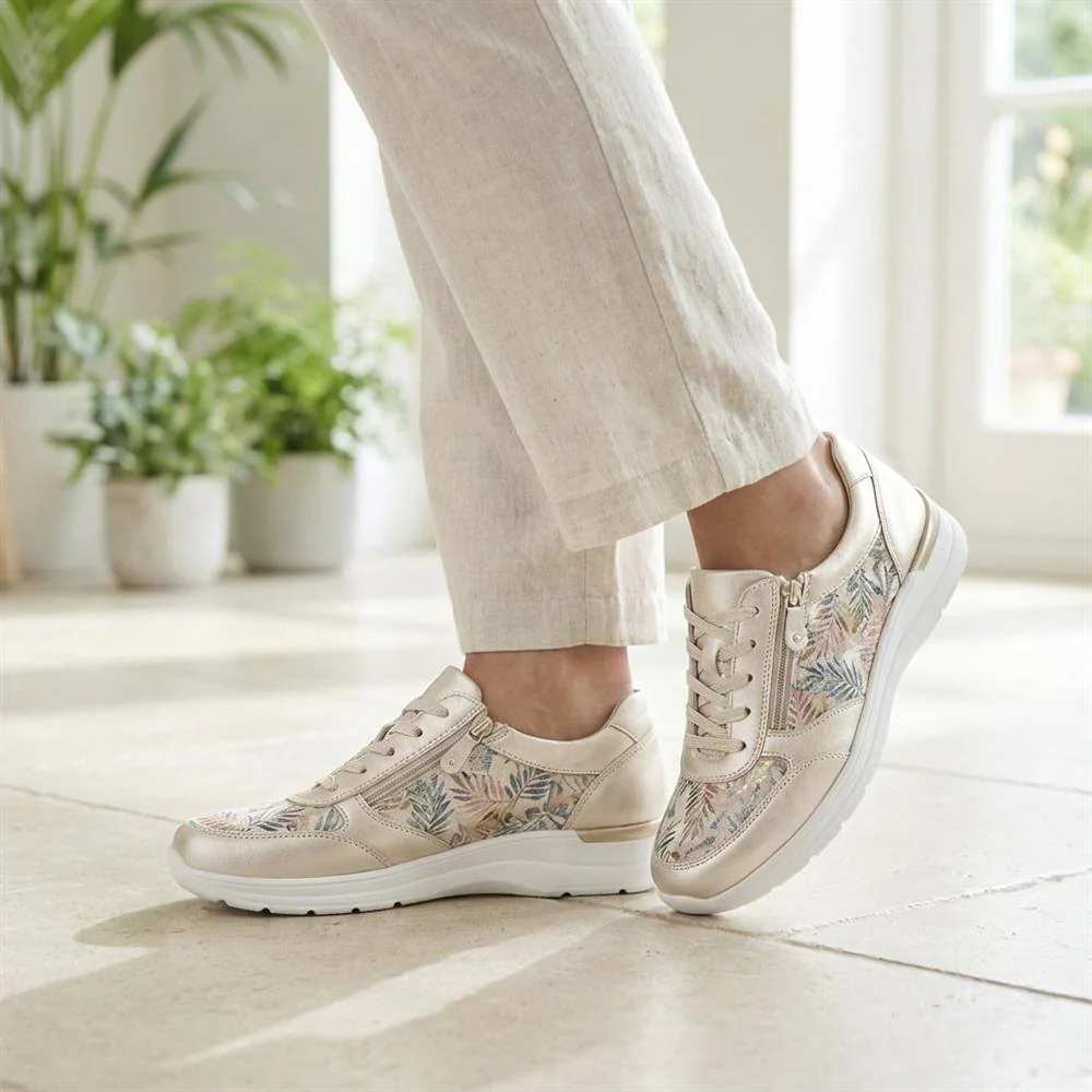 Zip & Lace Trainers With Metallic Accent - WOIL42013 / 327 897 - Gold Multi - Image 2
