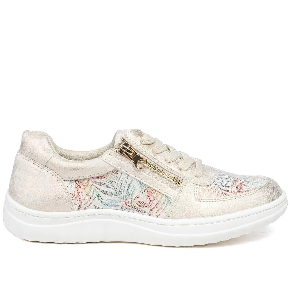 Zip & Lace Trainers With Metallic Accent - WOIL42013 / 327 897 - Gold Multi - Image 3