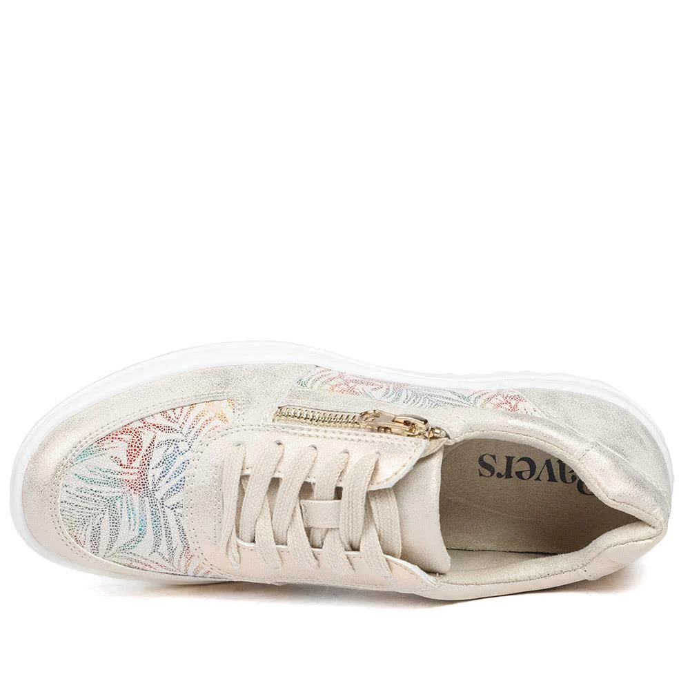 Zip & Lace Trainers With Metallic Accent - WOIL42013 / 327 897 - Gold Multi - Image 5