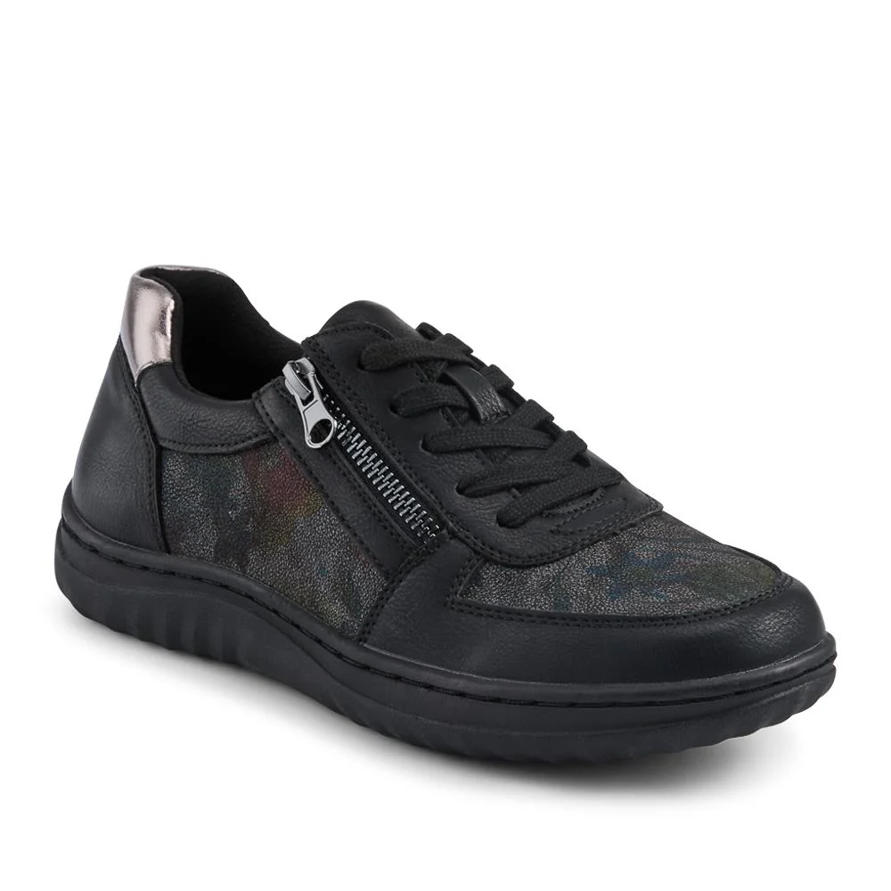 Zip & Lace Trainers With Metallic Accent - WOIL42013 / 327 897 - Black Floral