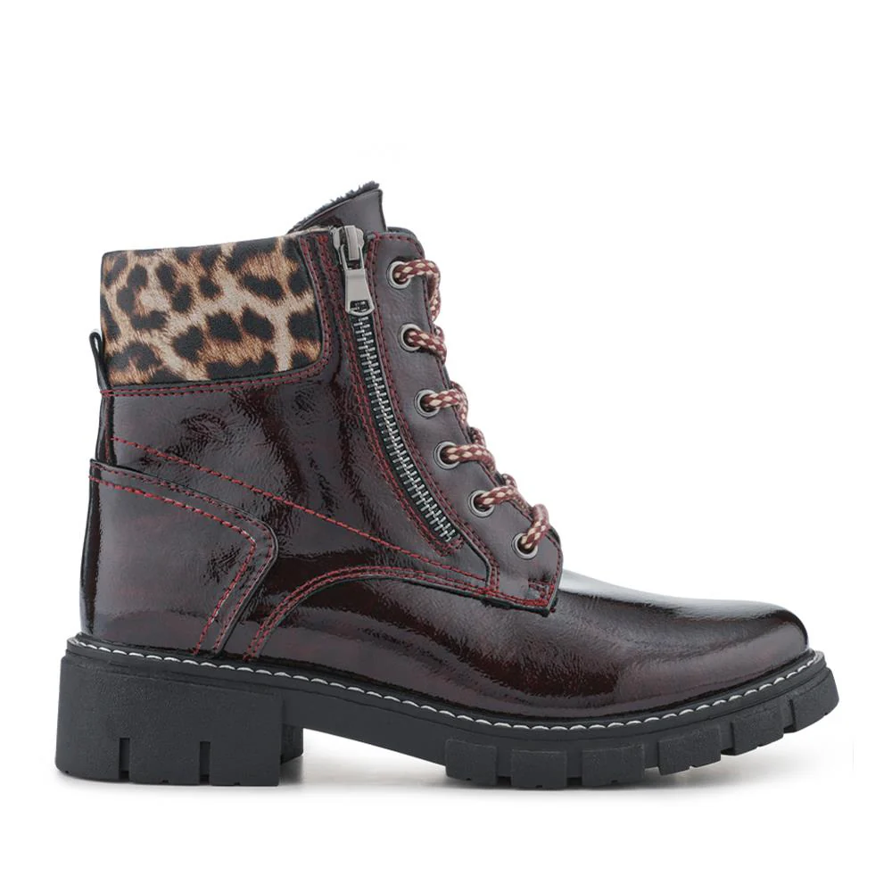 Patent Zip & Lace Up Ankle Boots - WBINS42039 / 327 920 - Burgundy - Image 2