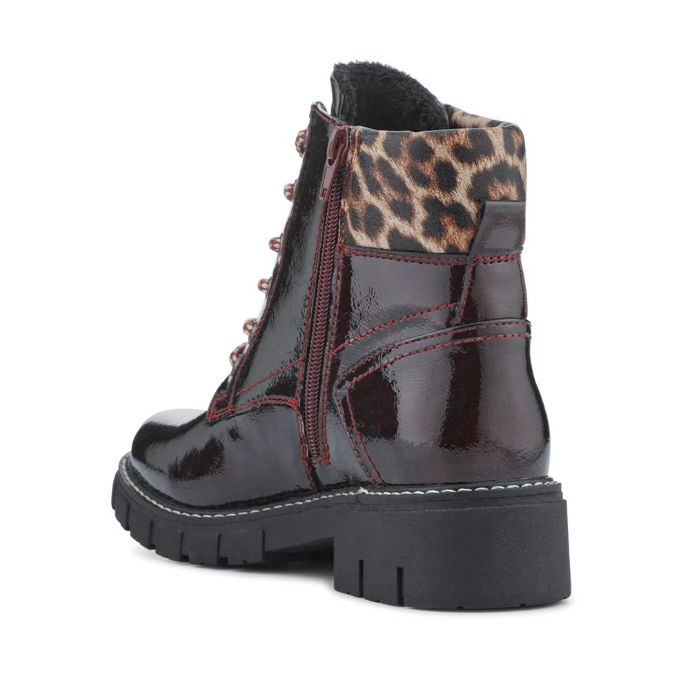 Patent Zip & Lace Up Ankle Boots - WBINS42039 / 327 920 - Burgundy - Image 3