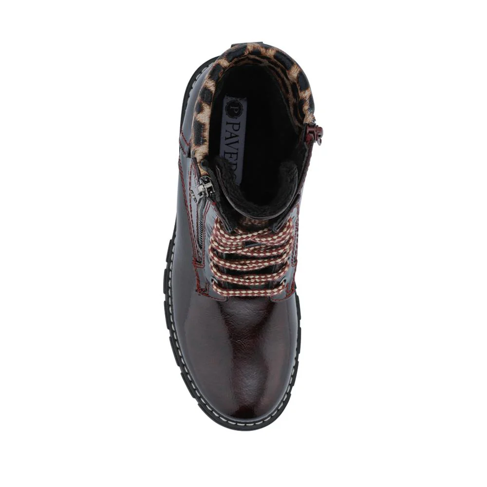 Patent Zip & Lace Up Ankle Boots - WBINS42039 / 327 920 - Burgundy - Image 4