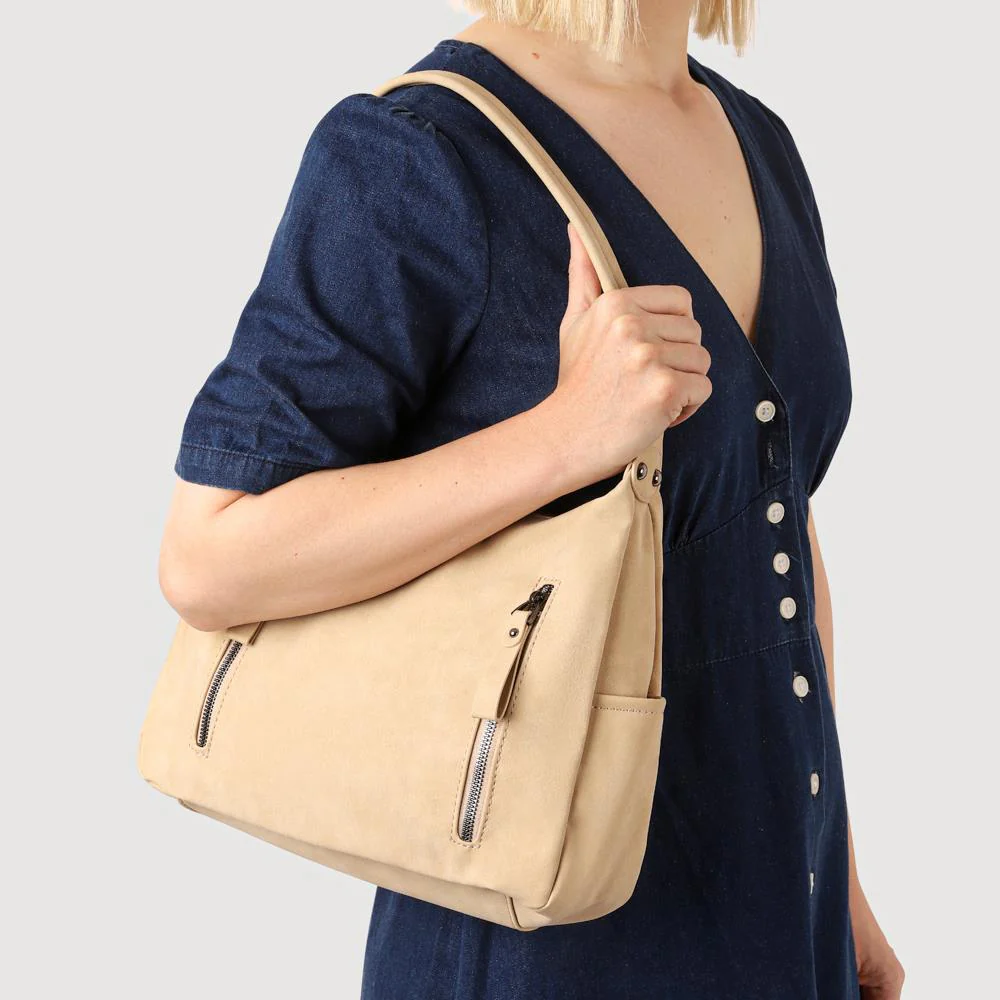 Zip-Pocketed Handbag - WAHT41004 / 327 416 - Beige - Image 4