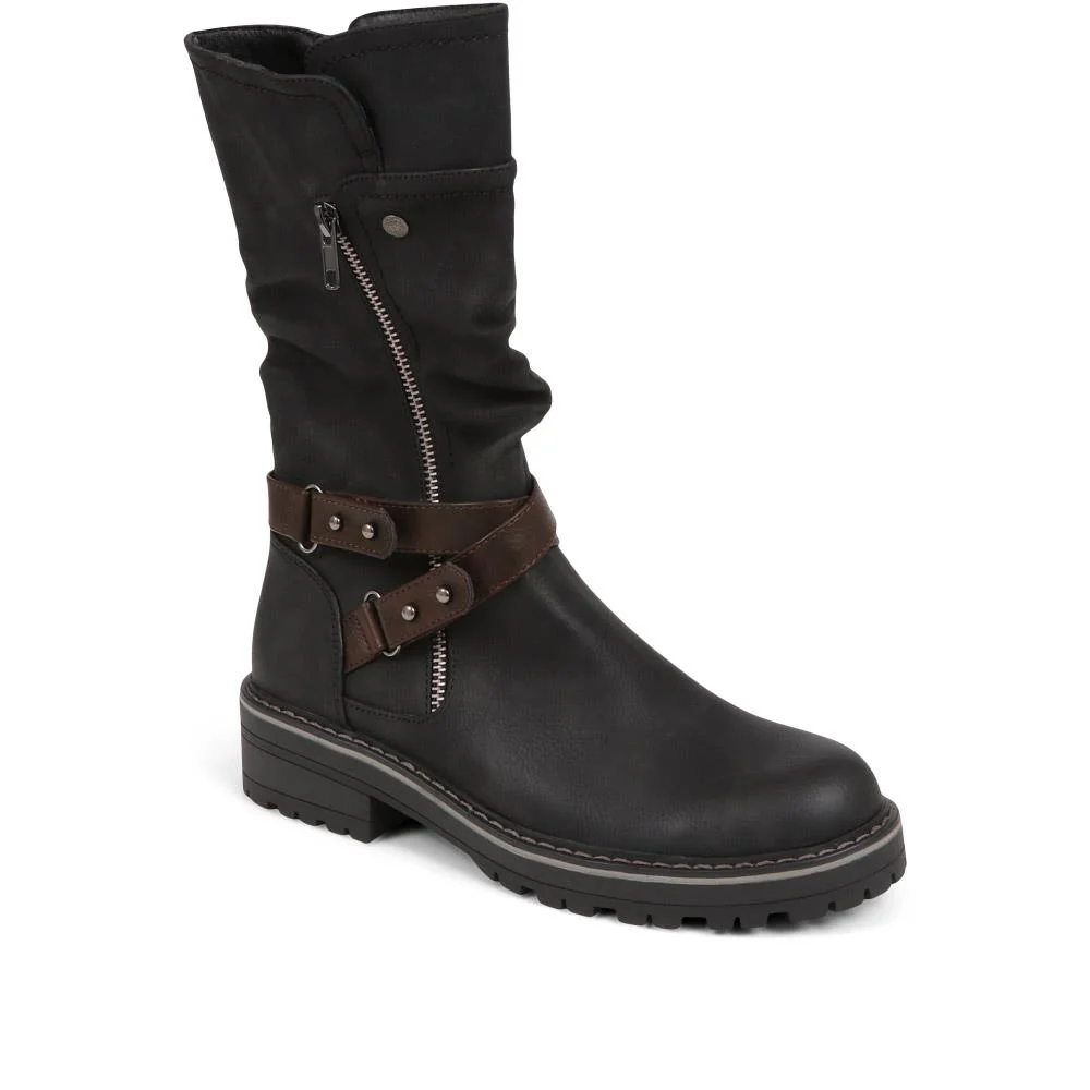 Zip-Up Calf Boots - TELOO38011 / 324 162 - Black