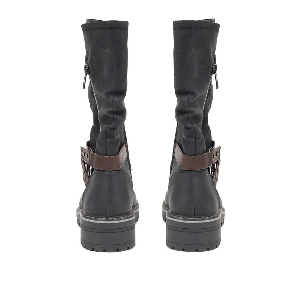 Zip-Up Calf Boots - TELOO38011 / 324 162 - Black - Image 3