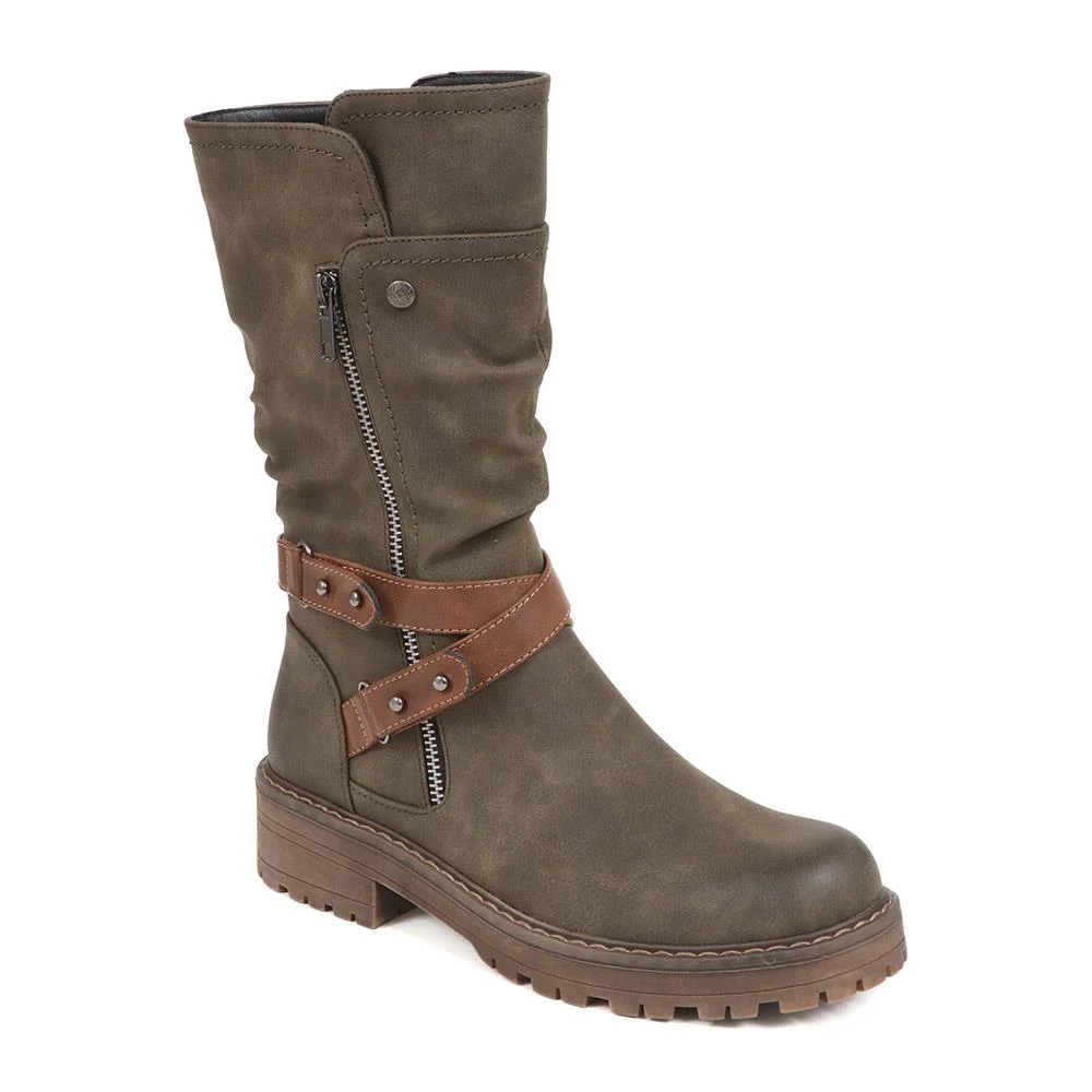Zip-Up Calf Boots - TELOO38011 / 324 162 - Olive