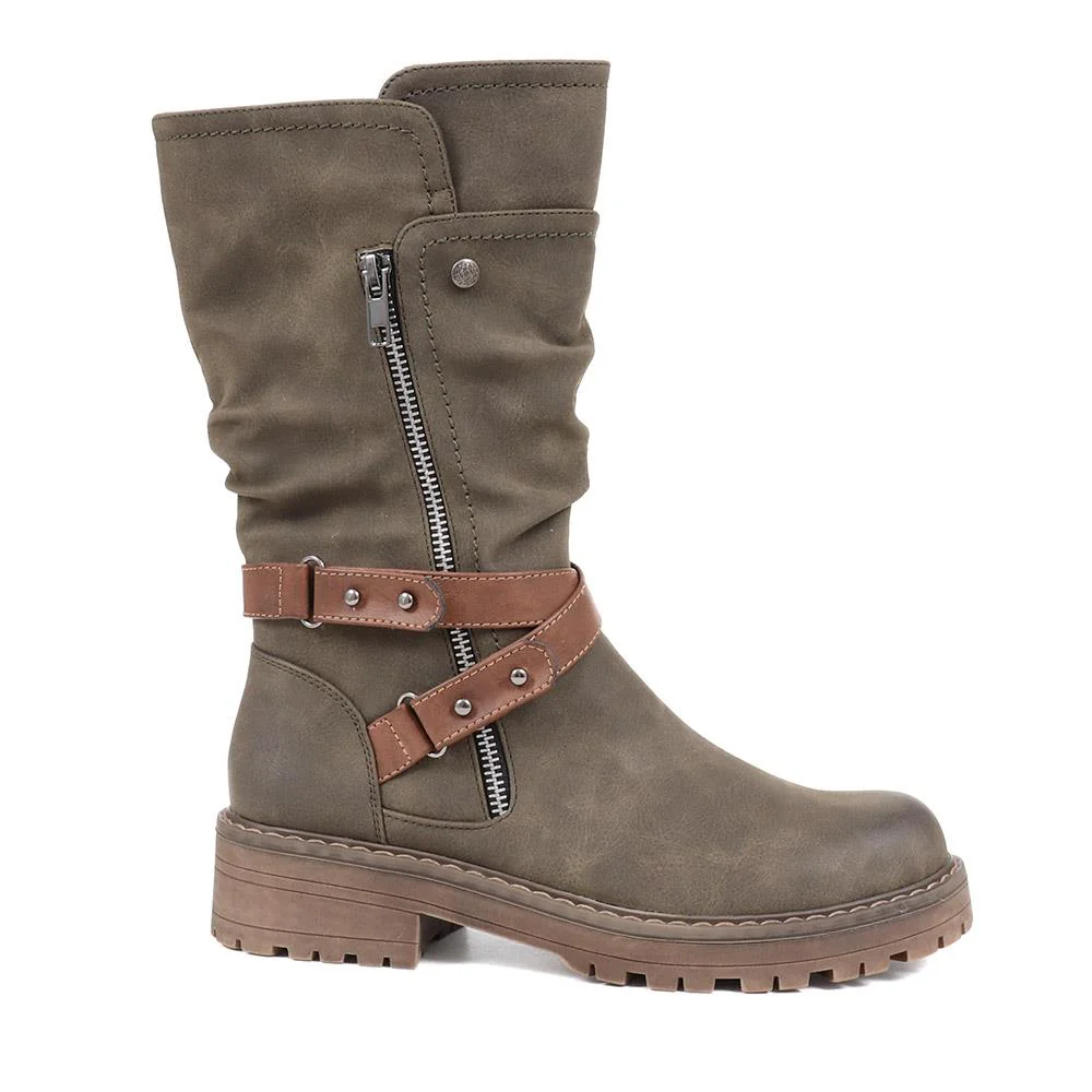 Zip-Up Calf Boots - TELOO38011 / 324 162 - Olive - Image 2