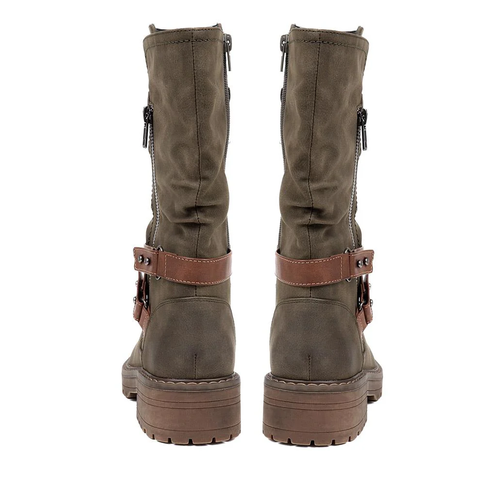 Zip-Up Calf Boots - TELOO38011 / 324 162 - Olive - Image 3