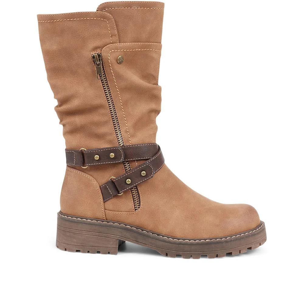 Zip-Up Calf Boots - TELOO38011 / 324 162 - Tan - Image 2