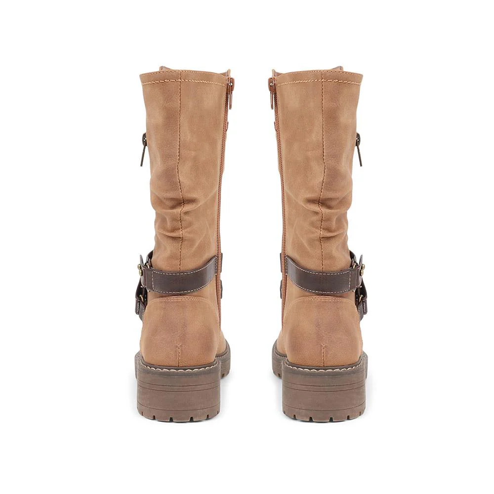 Zip-Up Calf Boots - TELOO38011 / 324 162 - Tan - Image 3