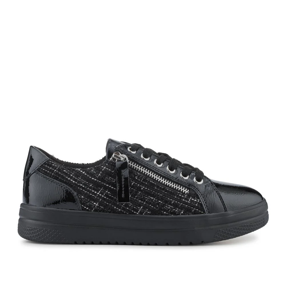 Zip Up Chunky Platform Trainers - WBINS35156 / 321 796 - Black Tweed - Image 2